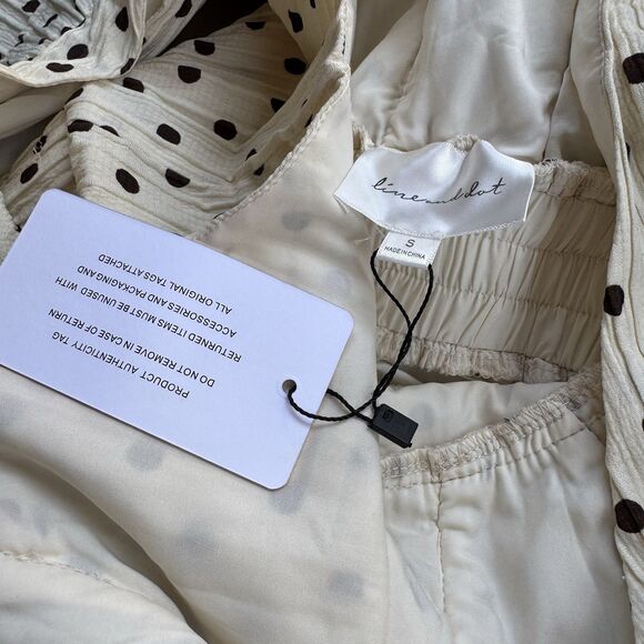 NEW LINE & DOT Kimmi Mini Dress Sz S Ivory Brown Dots Boho Ruffle Romantic - Picture 10 of 16